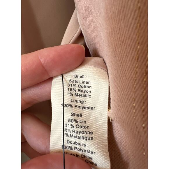 L’Agence Inez Cropped Linen Blend Blazer Pink Gold Shimmer Size 2 NWT - Picture 10 of 13